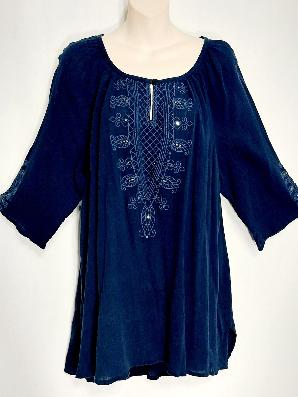 🔵BOGO FREE🔵 Catherines Peasant Top Tunic Boho Beads Sequins Sz 1X
